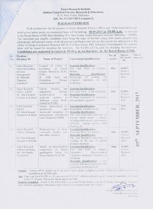 ICFRE Recruitment 2017, Apply for JRF and Field Assistant Posts 