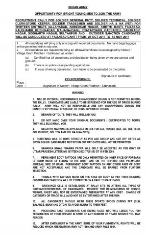 Join Indian Army, Apply for Army Recruitment Rally at Faizabad Military Station