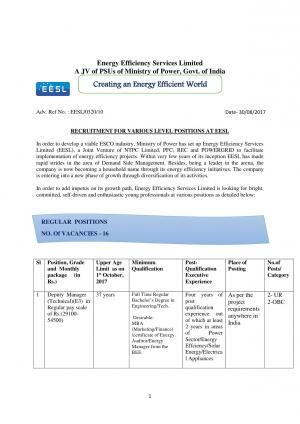 EESL Recruitment 2017 for 138 Vacancies for Assistant Engineer & Other Posts