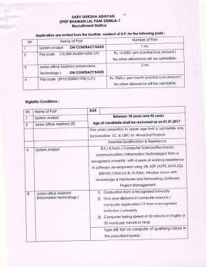 SSA, Shimla Recruitment 2017 for 3 Jr. Office Assistant & System Analyst Post