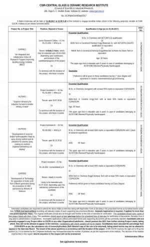 CSIR CGCRI Recruitment 2017, Apply for Project Assistant and JRF Posts 