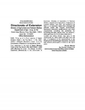 Krishi Vistar Bhawan Recruitment 2017 for 4 UDC Posts  