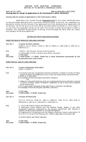 Notification HSSC Various Posts