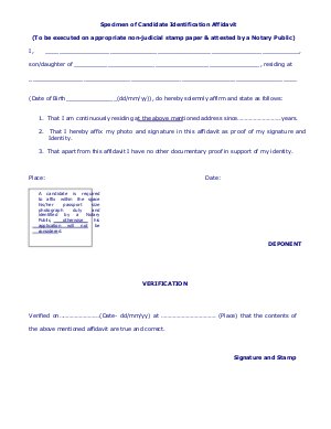 Specimen of Candidate Identification Affidavit