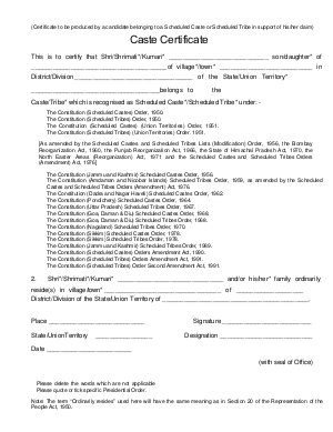 Candidate Scheduled Caste Certificate