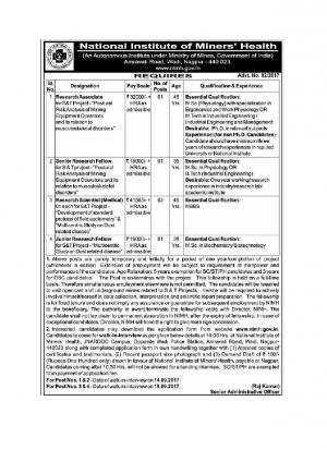 NIMH Recruitment 2017, 5 Vacancies SRF, JRF and Research Associates Post