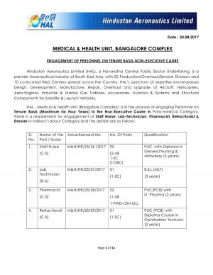 HAL Recruitment 2017 for 13 Staff Nurse, Dresser & Other posts