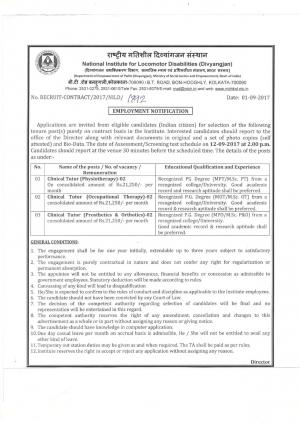 NILD Recruitment 2017 for 6 Clinical Tutor Post