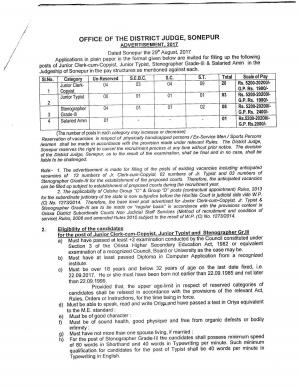 District Court, Sonepur Recruitment 2017, 32 Vacancies for Junior Clerk, Typist and Other 