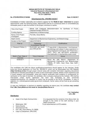 IIT Delhi Recruitment 2017 for Jr. Research Fellow Post