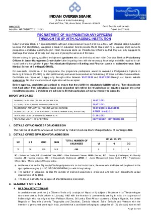Indian Overseas Bank Notified Recruitment for Probationary Officers 2013 
