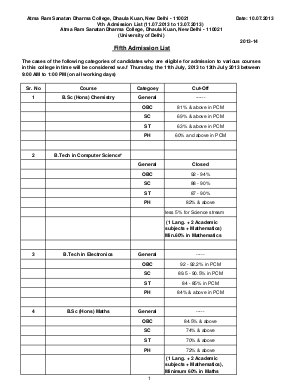 Atma Ram Sanatan Dharma college fifth cut off