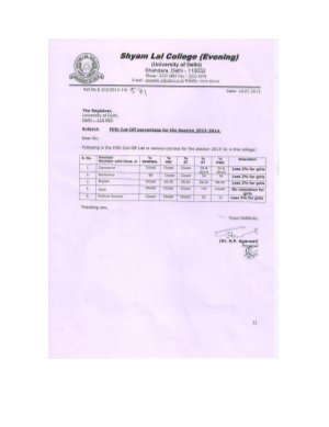 Shyam Lal college Evening Fifth Cut-off 
