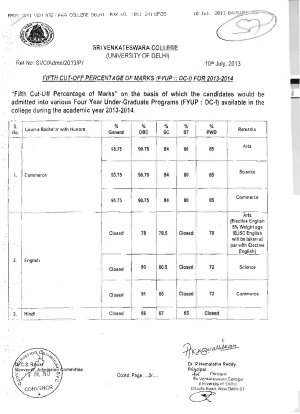 Sri Venkateswara Fifth Cut-off