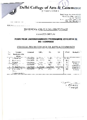 Delhi of Arts & Commerce college fifth cut off