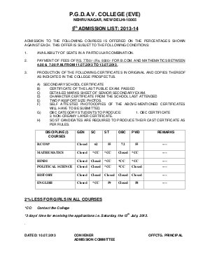 PGDAV college (Evening) Fifth Cut-off