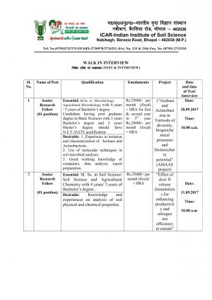 ICAR-IISS Recruitment 2017 for 02 SRF Posts 