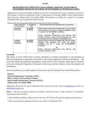 IGNOU Recruitment 2017 for Consultant & Academic Associate Posts 