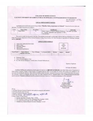 GBPUAT Recruitment 2017, Research Jobs, Apply for Project Fellow Post