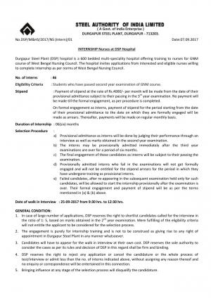 SAIL Recruitment 2017 for 46 Intern Nurses at DSP Hospital