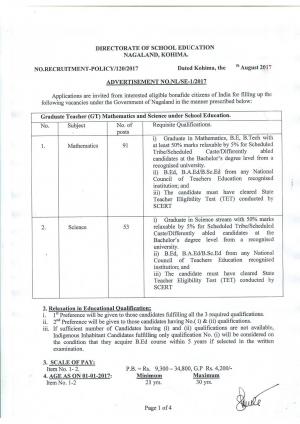 Job Opportunity for 144 Graduate Teachers at Directorate of School Education, Nagaland