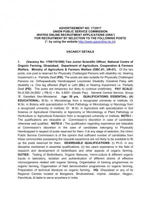 UPSC Recruitment 2017 for 07 Junior Scientific Officer & Other Posts 