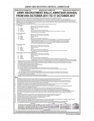 Indian Army Recruitment Rally 2017, Apply for Amritsar (Khasa) for SGD & Other Posts 