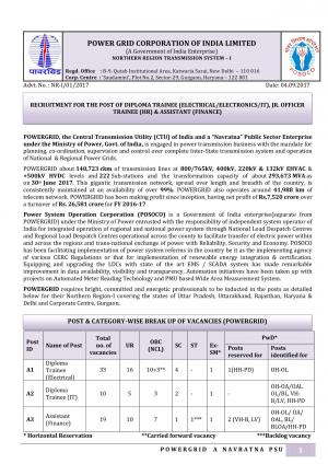 PGCIL, New Delhi Recruitment 2017 for 81 Diploma Trainee and Other Posts