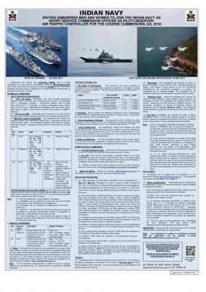 Indian Navy Recruitment 2017 for 17 ATC, Observer & Pilot Posts 