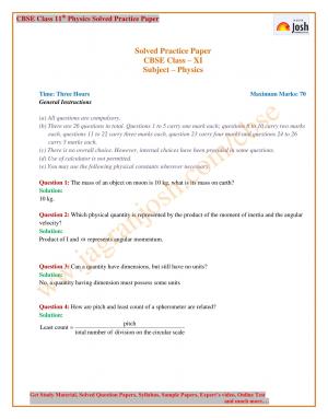CBSE Class 11 Physics Solved Sample Paper 2017