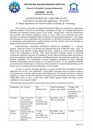 CSIR-CBRI Recruitment 2017 for 19 Scientist and Senor Scientist Posts