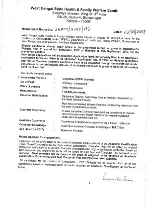 WB Health Recruitment 2017 for 04 Consultant Posts