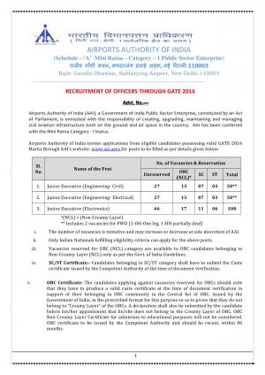 AAI Hiring 200 Officers Through GATE 2016; Apply before 17 October 