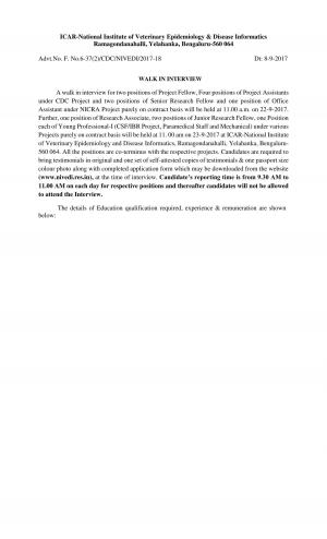 ICAR NIVEDI Recruitment 2017, Apply for Project Assistant, SRF and Other Posts