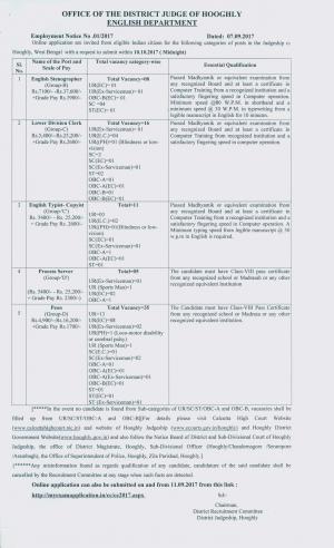District Judge, Hooghly Recruitment 2017 for 75 Peon & Other Posts