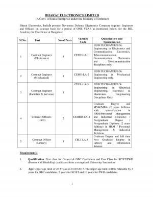 BEL Recruitment 2017, Apply for Engineer, HR and Librarian Posts