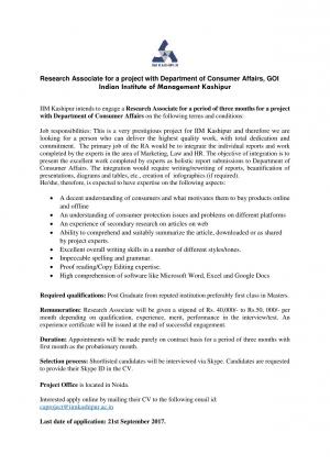 IIM Kashipur Recruitment 2017, Apply for Research Associate Posts