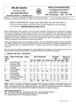 Bank of Maharashtra Recruitment 2017 for 110 SO Posts; 07 October Last Date to Apply 