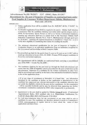 Odisha SSC Recruitment 2017 for 74 Inspector Posts