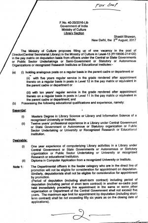 Ministry of Culture Recruitment 2017 for Director Posts