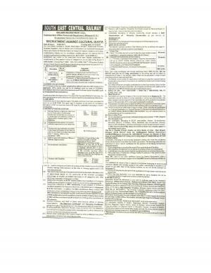 South East Central Railway Recruitment 2017 for 02 Posts Against Cultural Quota 