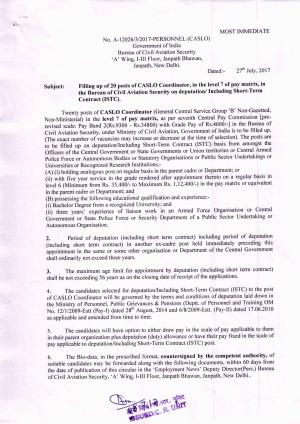 Bureau of Civil Aviation Security Recruitment 2017 for 20 CASLO Coordinator Posts