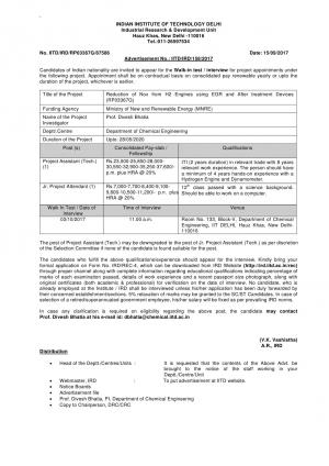 IIT, Delhi Recruitment 2017 for 02 Project Assistant and Jr. Project Attendant Posts