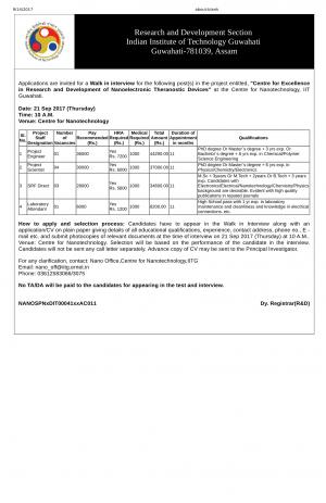 IIT Guwahati Recruitment 2017 for 9 SRF, Project Scientist and Other Posts 