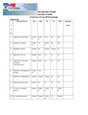 Maharaja Agrasen college Sixth Cut-off