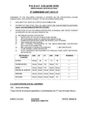 PGDAV college (Evening) Sixth Cut-off