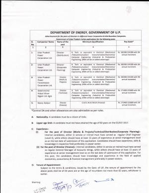 Department of Energy, U.P. Recruitment 2017 for 05 Director Posts
