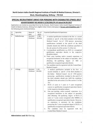 NEIGRIHMS Recruitment 2017 for 02 Assistant Professor Posts 