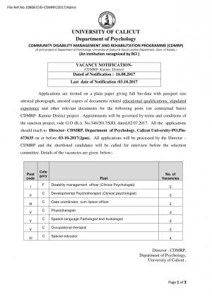 University Of Calicut Recruitment 2017 for 16 Special Educator and Other Posts 