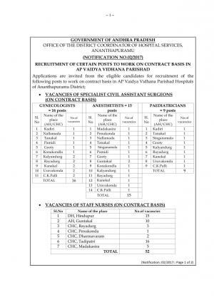 AP Vaidya Vidhana Parishad Recruitment 2017, 92 Vacancies for Staff Nurse and Asst Surgeon Posts